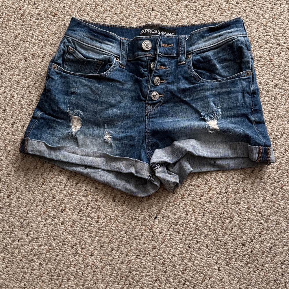 Distressed jean shorts